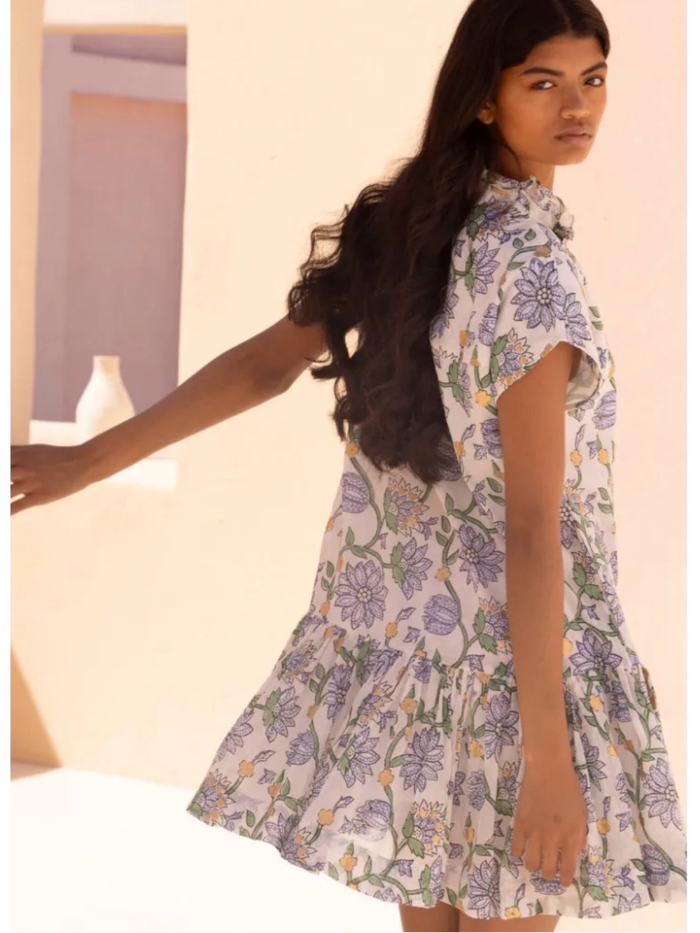 Oliphant Presidio Blue Floral Cotton Cap Sleeve Mini Dress Size M Current Style